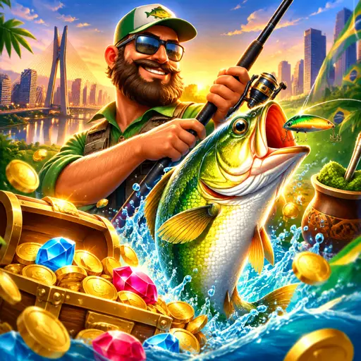 Tela de giros grátis do Big Bass Bonanza com o pescador coletando peixes